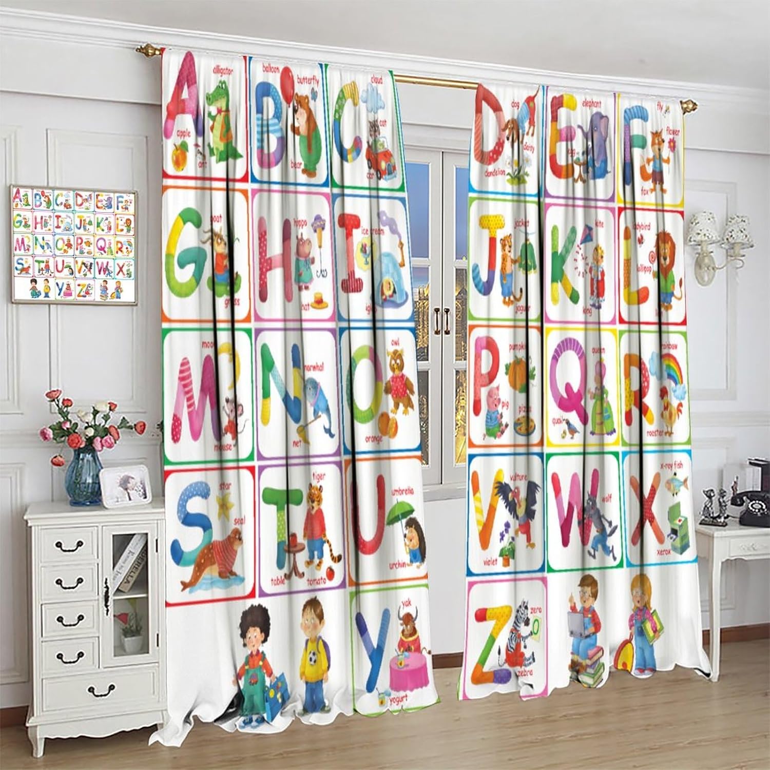 BAEKJIN Cortinas opacas con bolsillo para barra de barra de conocimiento del alfabeto, para biblioteca escolar, 2 paneles, decoración del hogar, 42