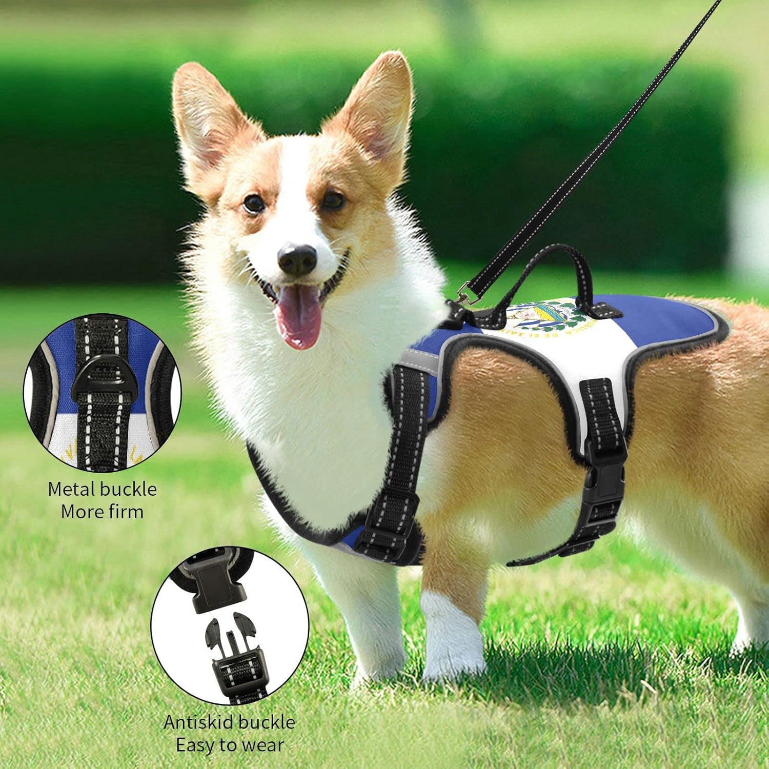 Arnés ajustable sin tirones para perros medianos, con correa, chaleco reflectante frontal con asa, fácil control para perros pequeños, medianos y