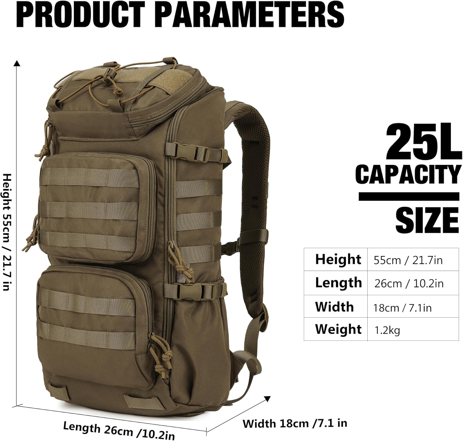 Mardingtop Tactical Backpacks Molle Hiking daypacks for Motorcycle Camping Hiking Military Traveling,25L Backpack