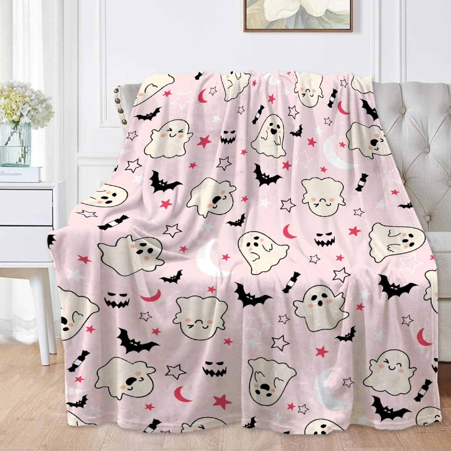 Manta estampada de fantasma, regalo para Halloween, manta para mujeres y hombres, suave y acogedora manta de forro polar, para sala de estar, cama
