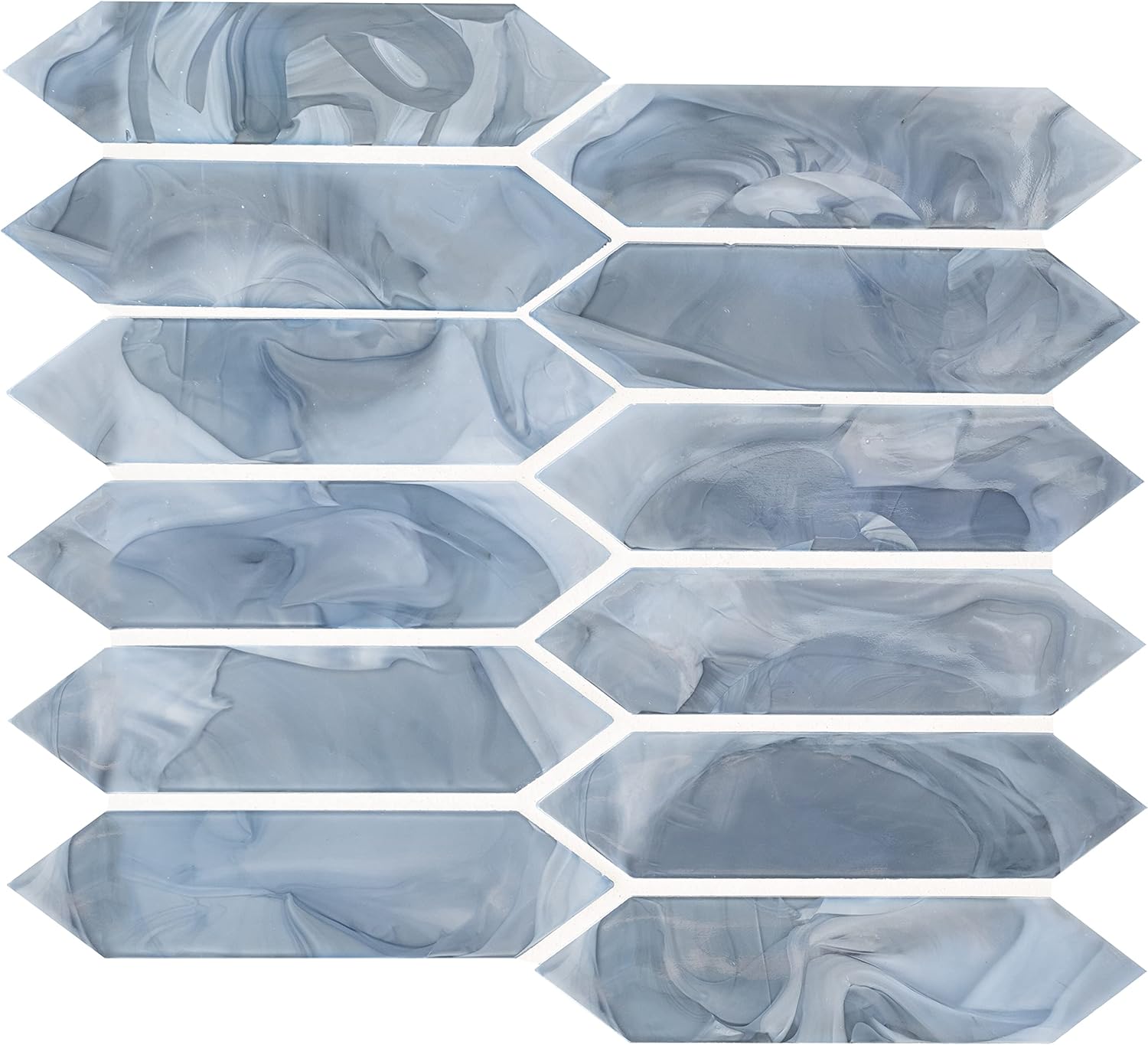 MSI Azulejo de vidrio de piquete azul brillante para pared de baño, Azulejo de salpicaduras de cocina, Azulejo de pared de acento, Azulejo de pared