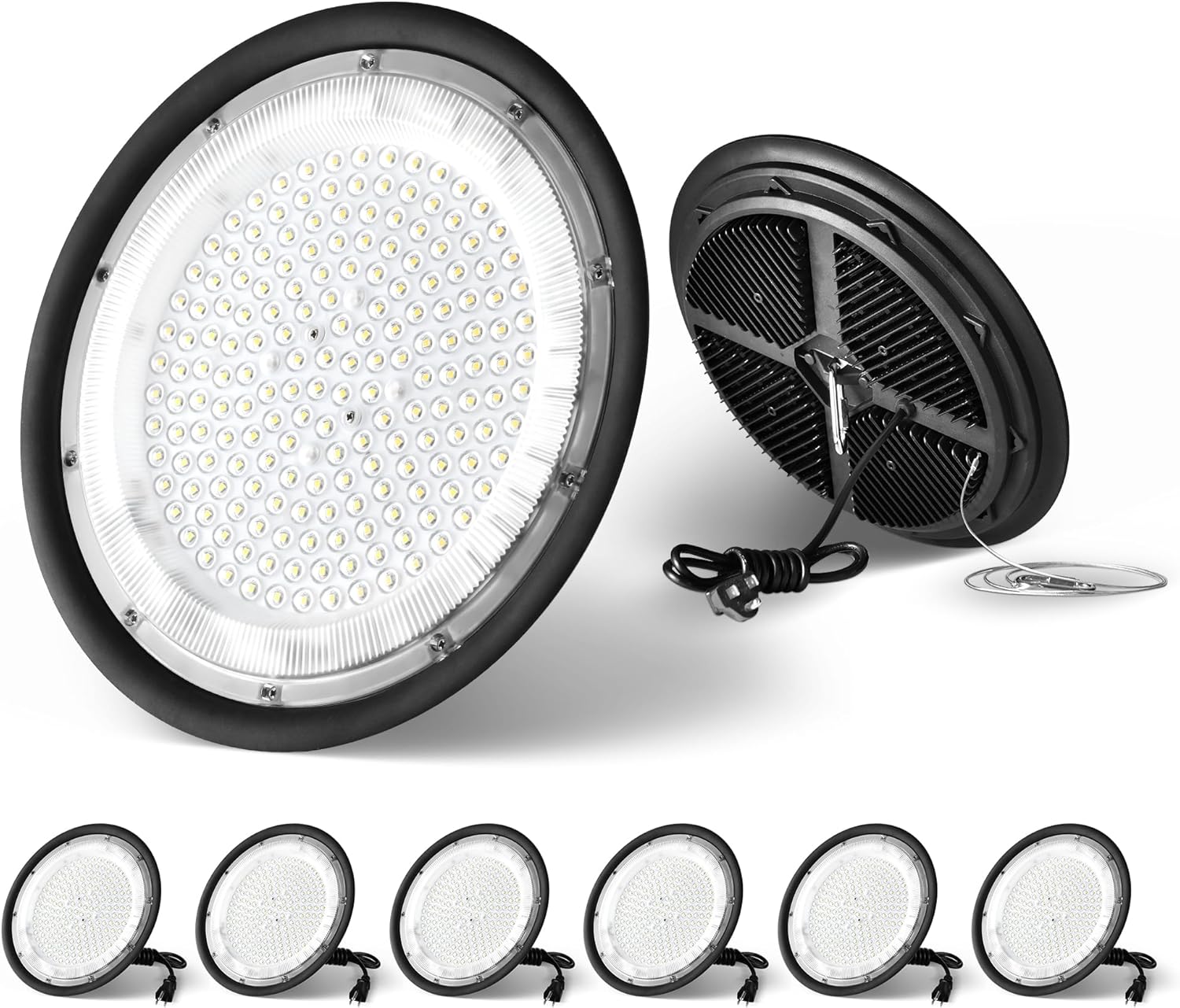 LEDIRAY – Paquete de 6 luces LED de alta bahía de 150 W 15000 lm (Eqv.400 W MHHPS) 5000 K luz diurna UFO alta bahía luces para granero, almacén,