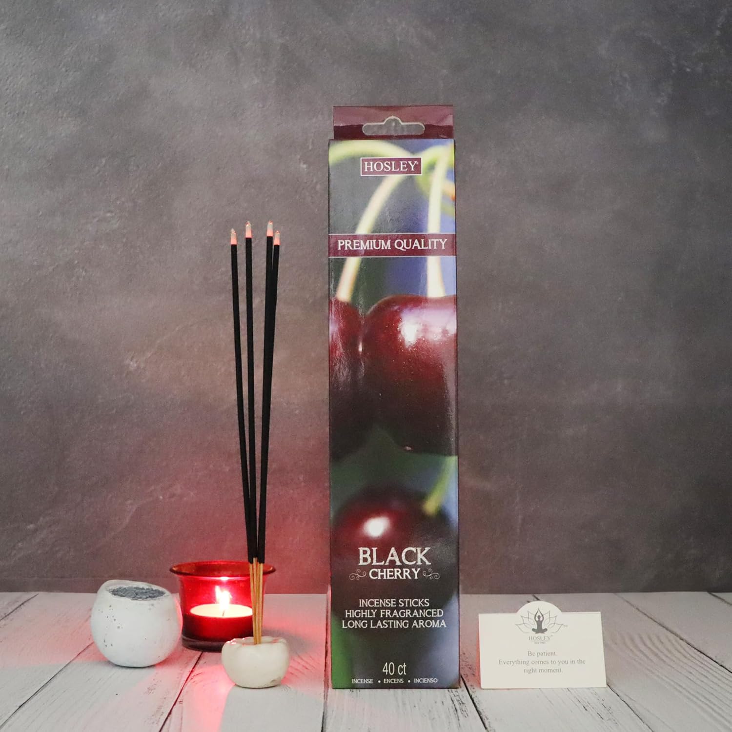 Hosley Varillas de incienso con fragancia de cereza negra, infusión de aceites esenciales para aromaterapia de larga duración, relajación holística
