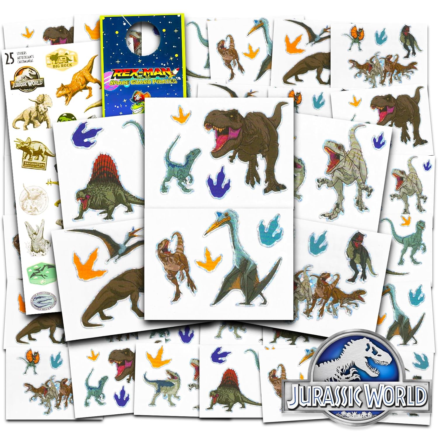 Jurassic World Juego de tatuajes temporales para niños  Paquete de recuerdos de fiesta de dinosaurios con 96 tatuajes temporales para bolsas de