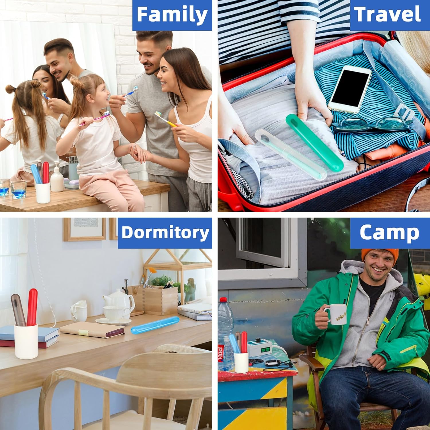 Paquete de 6 fundas para cepillos de dientes de viaje, soporte portátil transpirable para cepillos de dientes, contenedor de plástico para viajes,