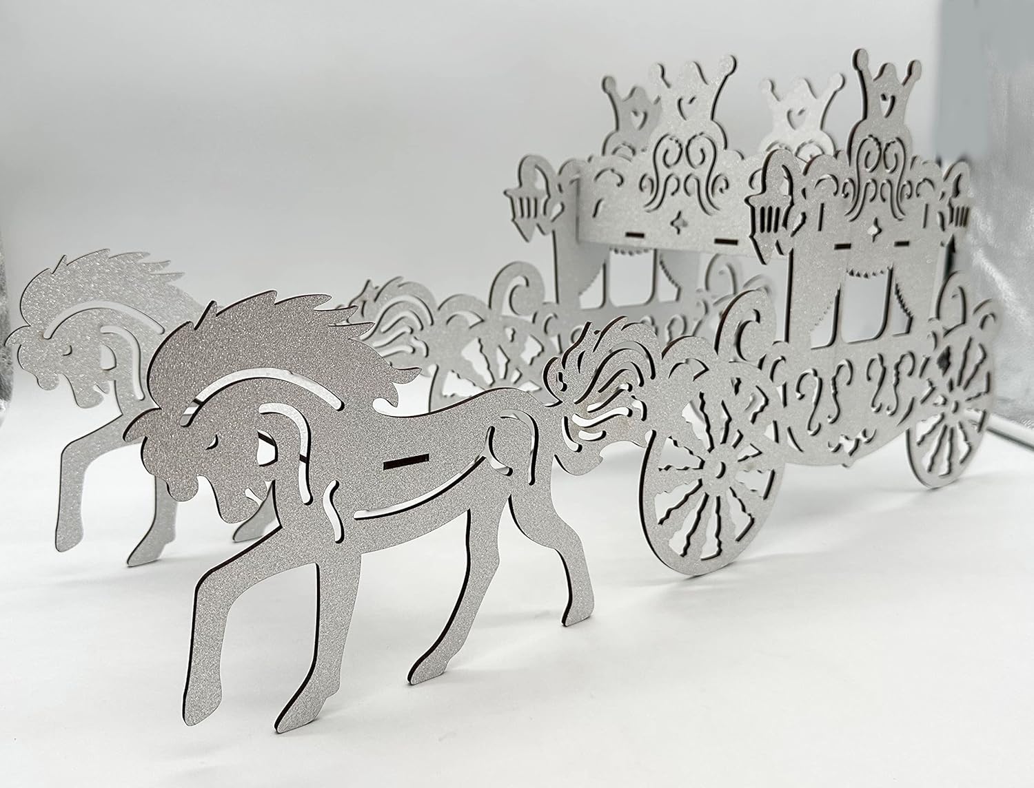 Caballo y carruaje de madera 3D para cumpleaños, carruaje de princesa, centro de mesa, cenicienta, entrenador, regalos de boda, accesorios de boda,