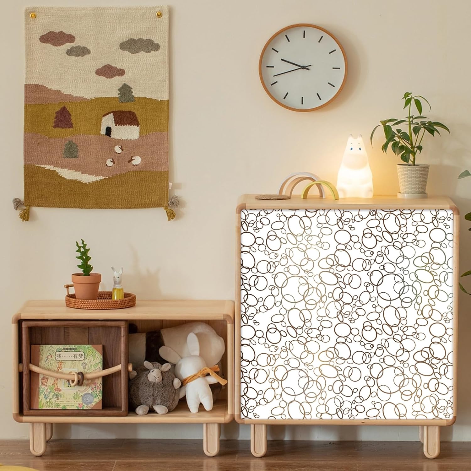 Ohmywor Película decorativa de privacidad para ventana, patrones circulares impresos con control de calor, bloqueo solar, anti UV, película