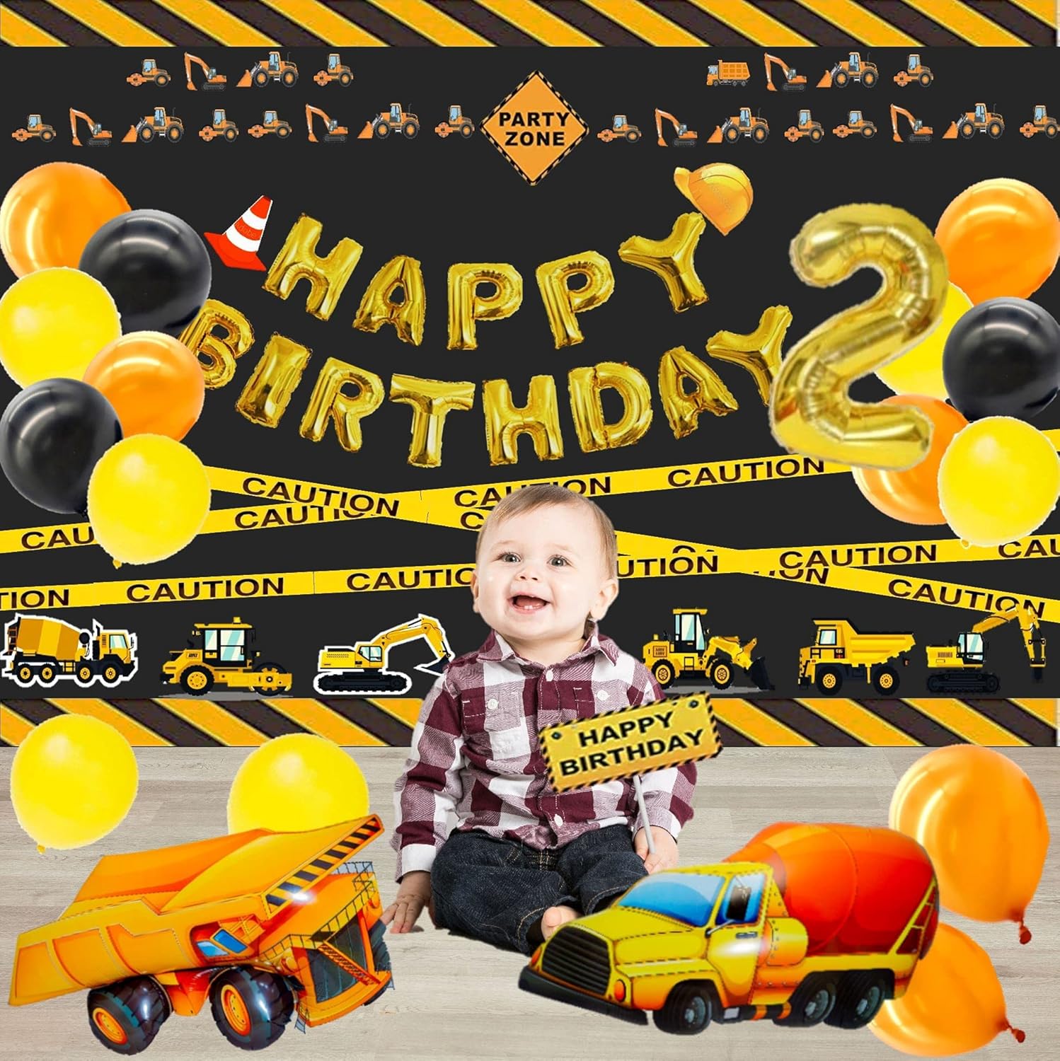 Decoraciones de 2 cumpleaños para niños, suministros de fiesta de cumpleaños de construcción, decoraciones de segundo cumpleaños para niños de 2