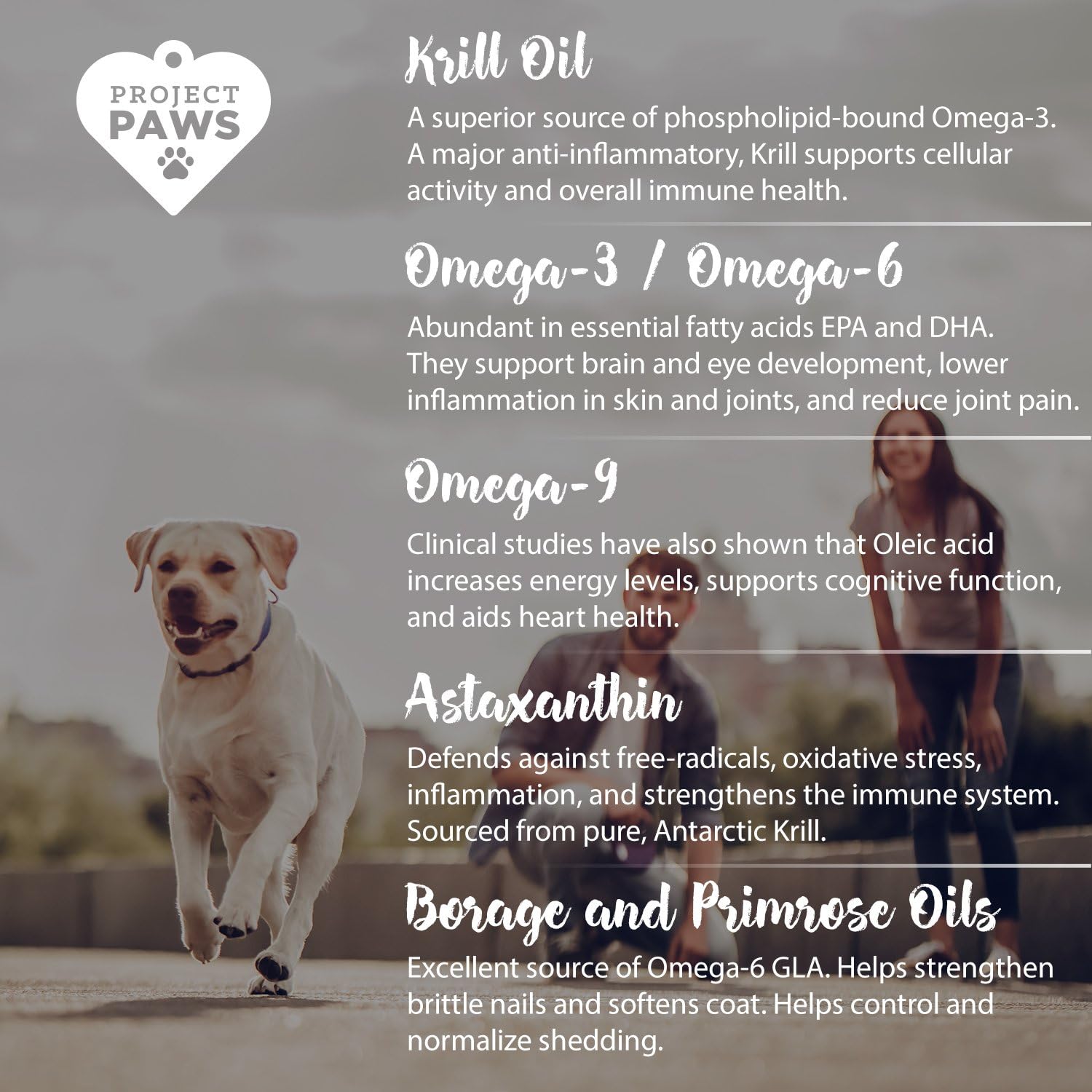 Project Paws Aceite de pescado Omega 3-6-9 Select para perros, suplemento para piel y pelaje de aceite de krill, 60 unidades