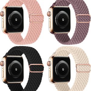 Paquete de 4 correas trenzadas Solo Loop compatibles con Apple Watch de 1.614, 1.575, 1.496 pulgadas, para mujeres y hombres, correas elásticas Paquete de 4 correas trenzadas Solo Loop compatibles con Apple Watch de 1.614, 1.575, 1.496 pulgadas, para mujeres y hombres, correas elásticas