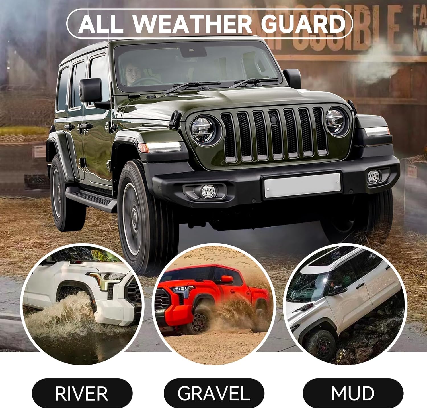 MITZONE Guardabarros de protección contra salpicaduras compatibles con Jeep Wrangler JL JLU 2018-2022, juego de 4 piezas delanteras y traseras