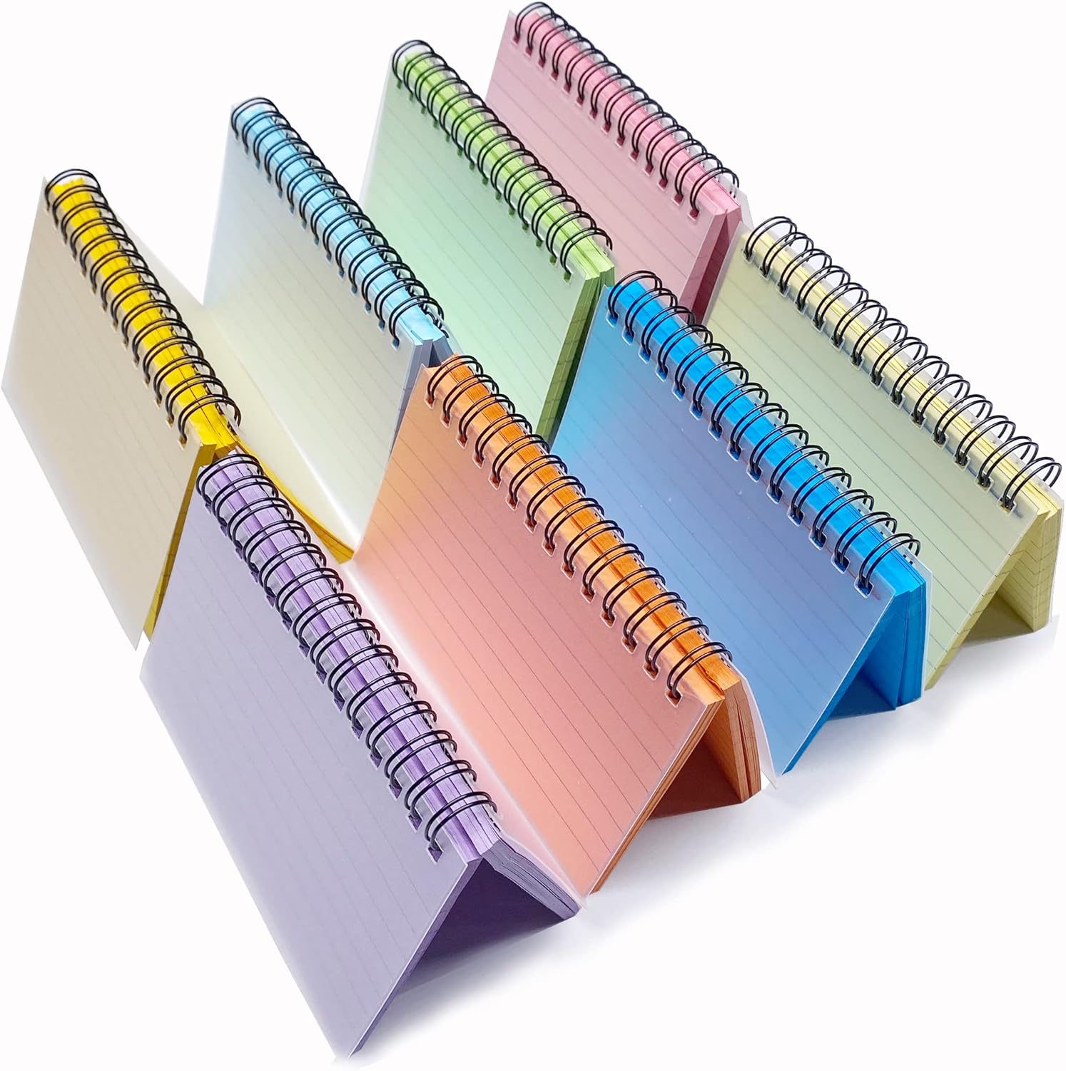 8 paquetes de tarjetas de índice, tarjetas de registro flash de revisión encuadernadas en espiral a rayas, papel para tomar notas, 8 colores, 5 x 3
