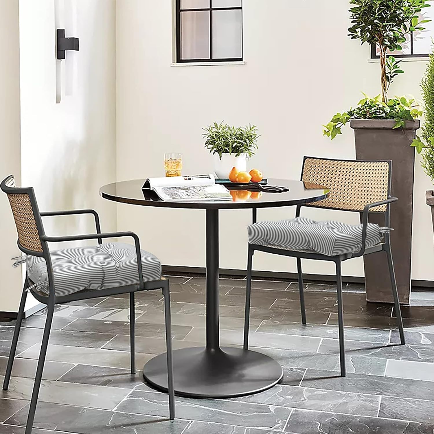 LVTXIII Juego de 2 cojines cuadrados de mimbre para interiores y exteriores, juego de 2 cojines de asiento gruesos decorativos para patio, jardín,