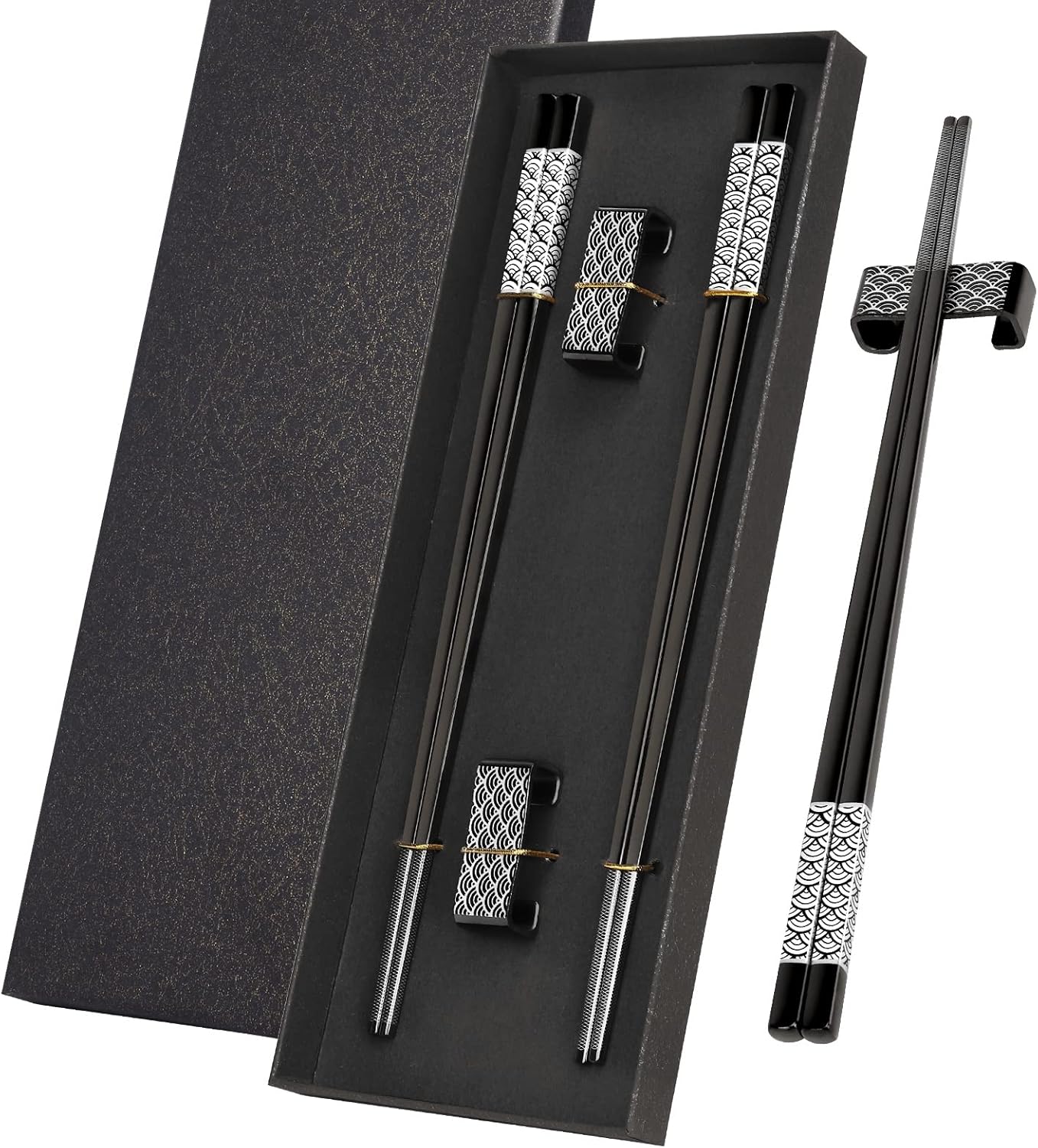 Palillos de metal reutilizables, 2 pares de palillos chapados en titanio, acero inoxidable 188 con soporte, aptos para lavavajillas, ligeros, estilo
