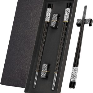 Palillos de metal reutilizables, 2 pares de palillos chapados en titanio, acero inoxidable 188 con soporte, aptos para lavavajillas, ligeros, estilo Palillos de metal reutilizables, 2 pares de palillos chapados en titanio, acero inoxidable 188 con soporte, aptos para lavavajillas, ligeros, estilo