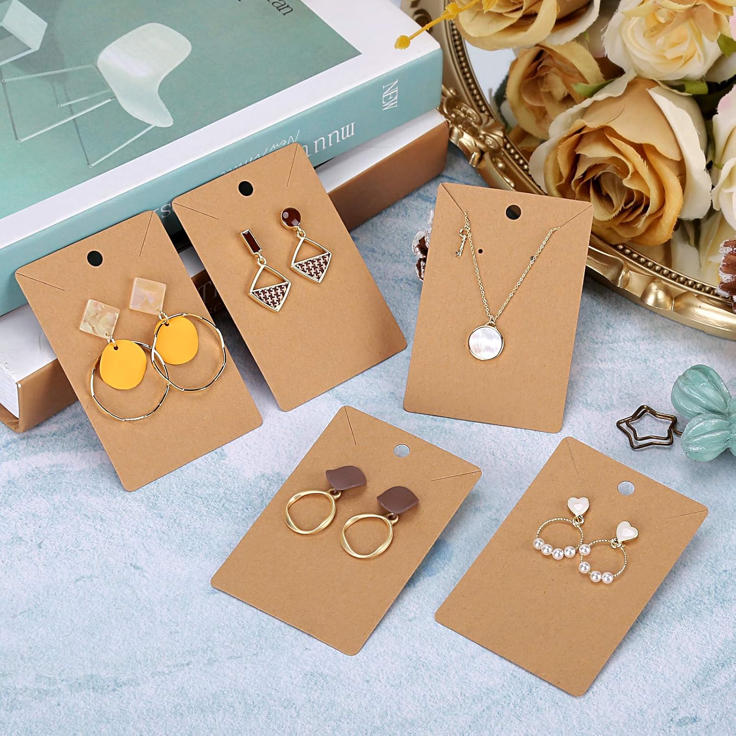 ovsor 850 tarjetas de exhibición de pendientes y 500 bolsas para aretes y collares y embalaje de joyas