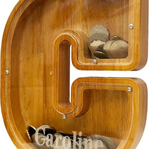 Alcancía personalizada del alfabeto de madera, alcancía para niños y niñas, alcancía para monedas, se puede utilizar como regalo de Navidad y Alcancía personalizada del alfabeto de madera, alcancía para niños y niñas, alcancía para monedas, se puede utilizar como regalo de Navidad y