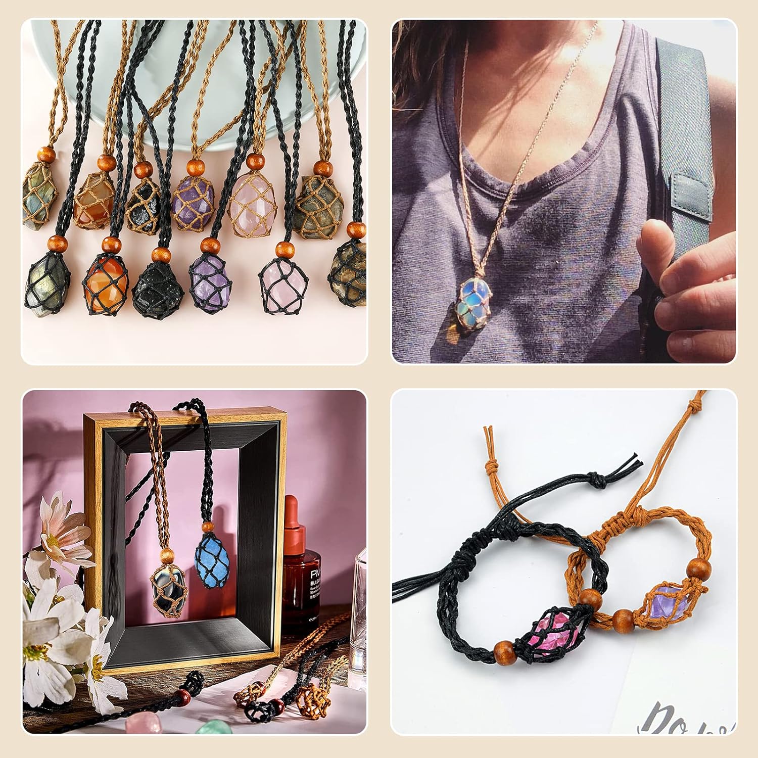 Fantasyon 4 piezas de soporte de pulsera de cristal colgantes de cristal y soporte de cuarzo para hacer pulseras de bricolaje