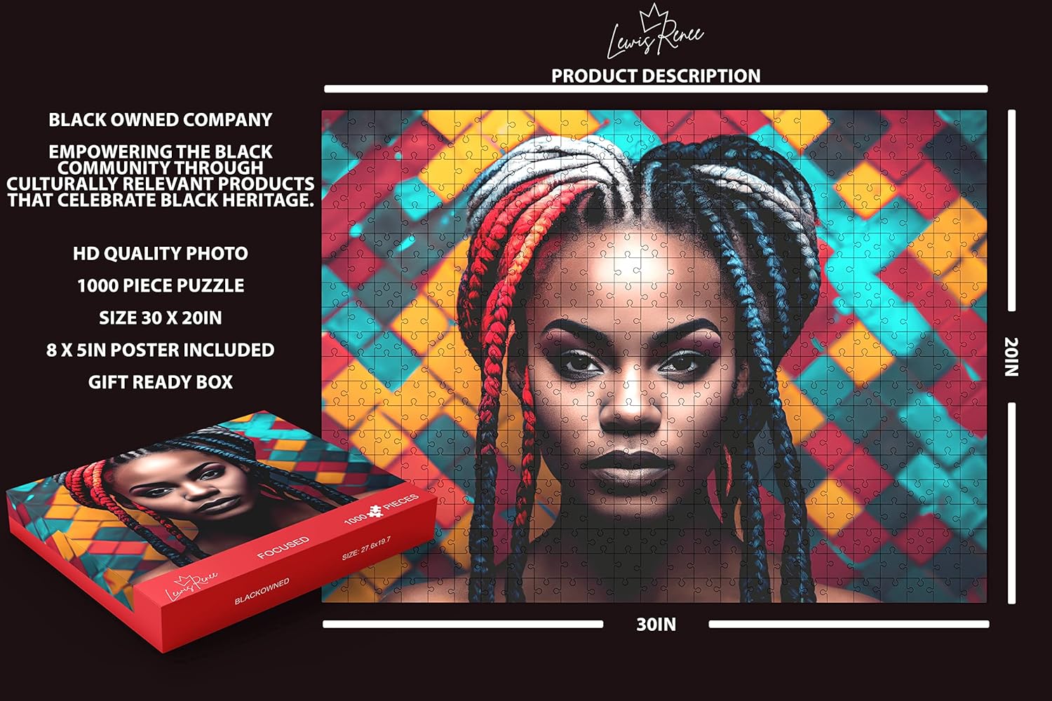 Africa Jigsaw Puzzle Adventure 1000 piezas LewisRenee Masterpiece, arte afroamericano atractivo para adultos, potenciador de poder cerebral y