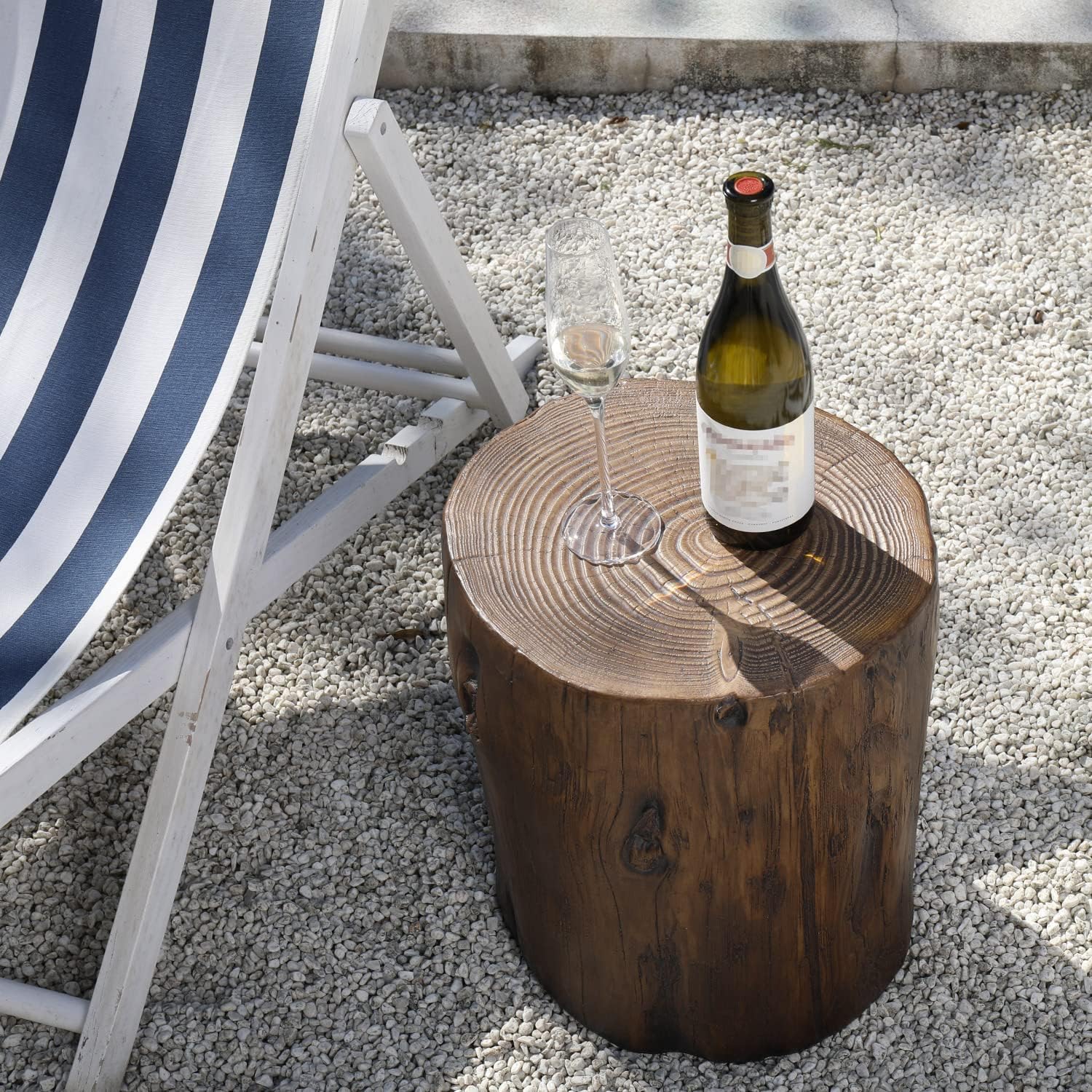 COSIEST Mesa auxiliar para exteriores, madera sintética de color nogal, taburete de madera pintada a mano, otomana o soporte para plantas, cubierta