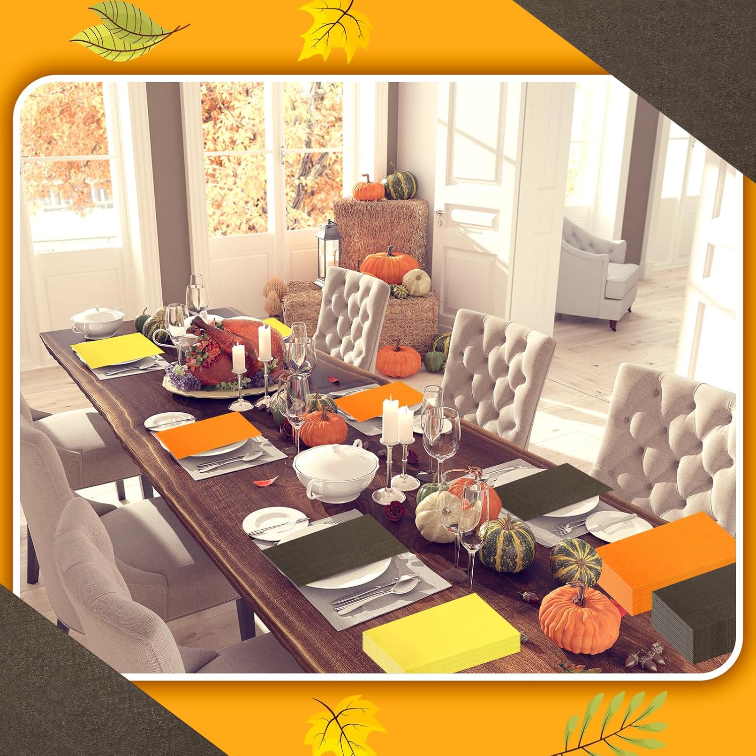 Qilery 120 servilletas de otoño de Halloween de 15.7 x 13 pulgadas, servilletas de papel desechables, toalla de mano, decoración para baño, cena,
