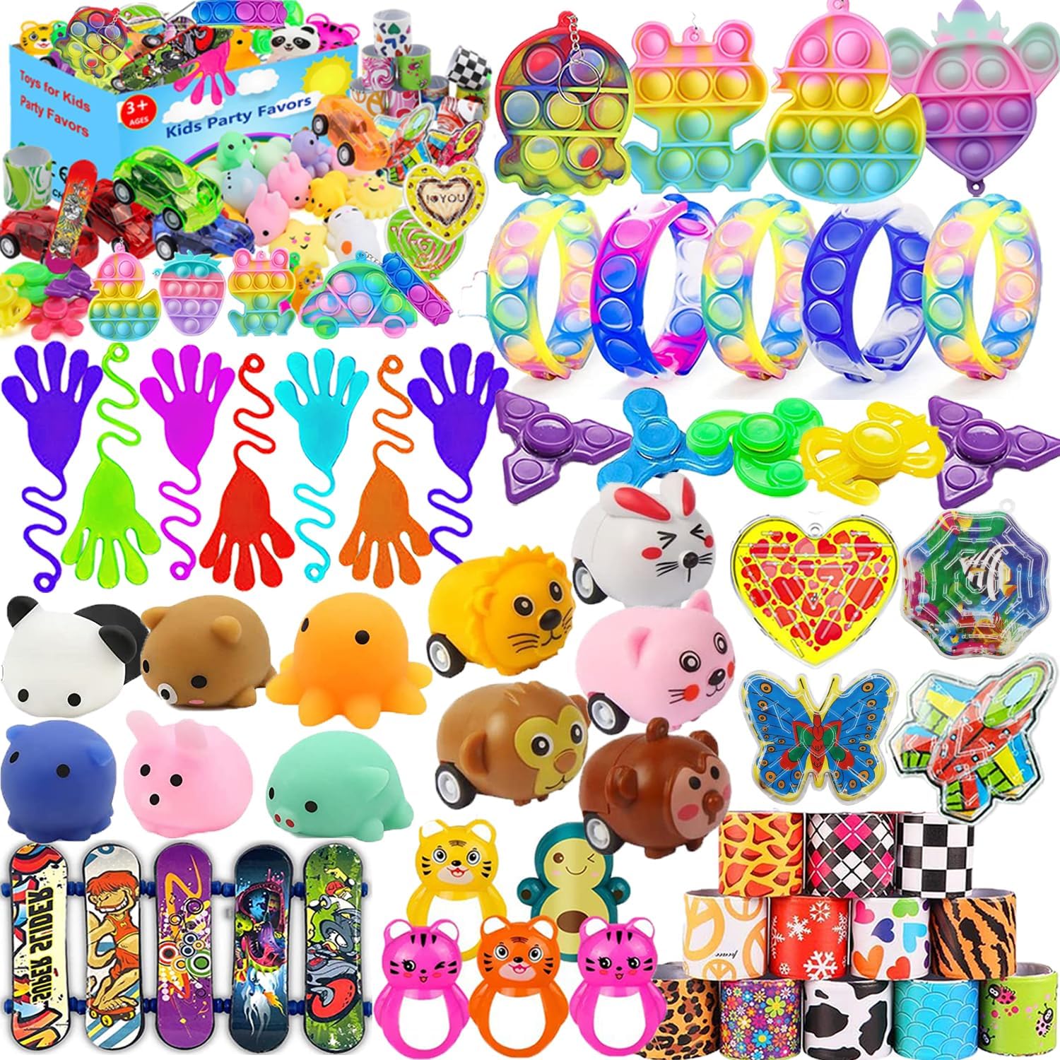 Mivanlin 61 piezas de recuerdos de fiesta para niños, juguetes Pop Fidget, juguetes de caja del tesoro para premios de aula, relleno de piñata,