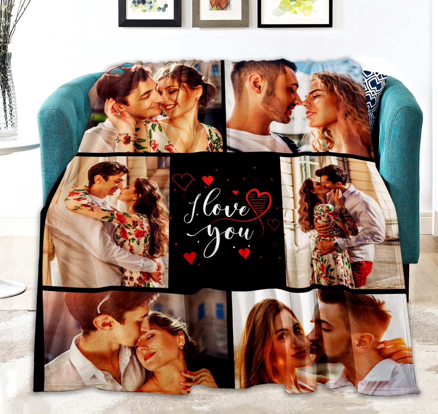 Juantao Manta con texto en inglés “I Love You”, regalos para parejas, manta personalizada con foto personalizada, Navidad, cumpleaños, aniversario,