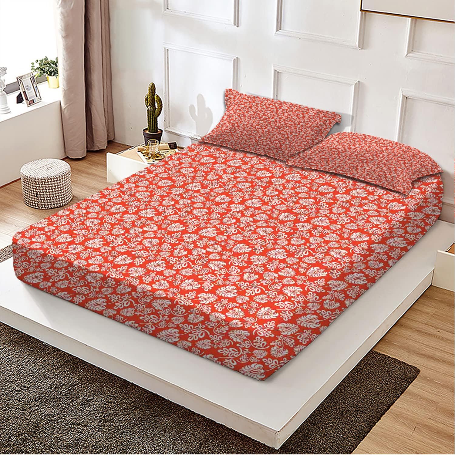 Sábanas bajeras de tamaño matrimonial, diseño de patrón Nouveau, juego de ropa de cama de 3 piezas con estampado decorativo, sábana bajera de