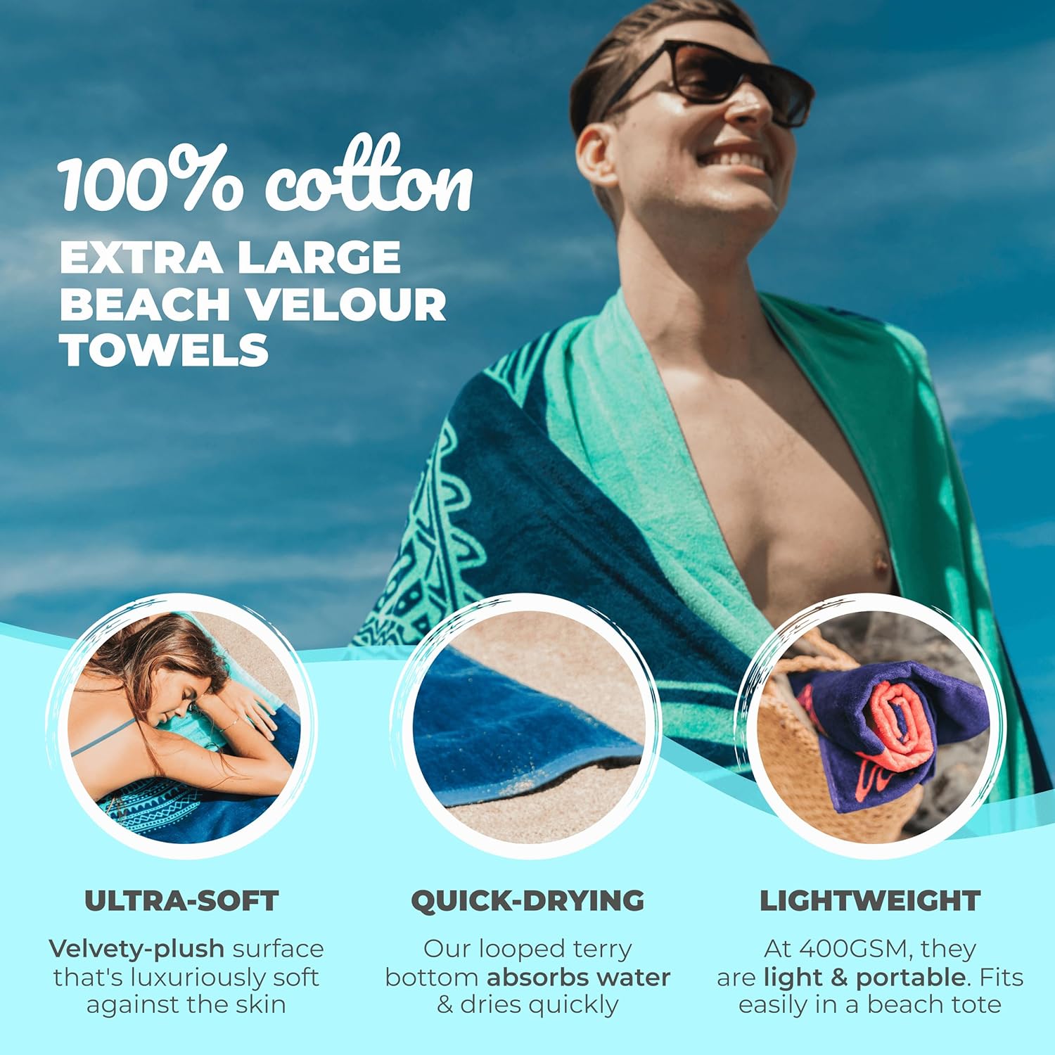 Nova Blue Tuna Fish – Toalla de playa de algodón a rayas (34 x 63) hecha de 100% algodón, toalla de piscina de secado rápido con diseño tropical,