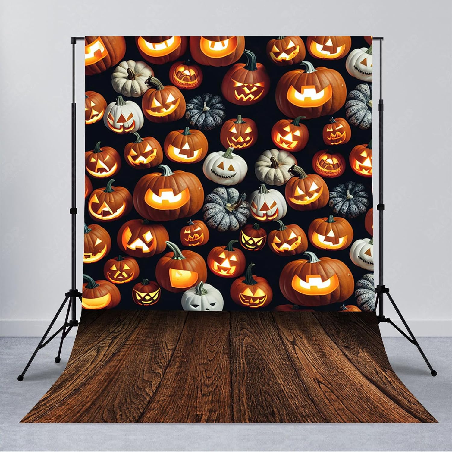 Avezano Telón de fondo para fotografía de Halloween, faroles de calabaza aterradores, tablero de madera, telón de fondo de Halloween, retrato