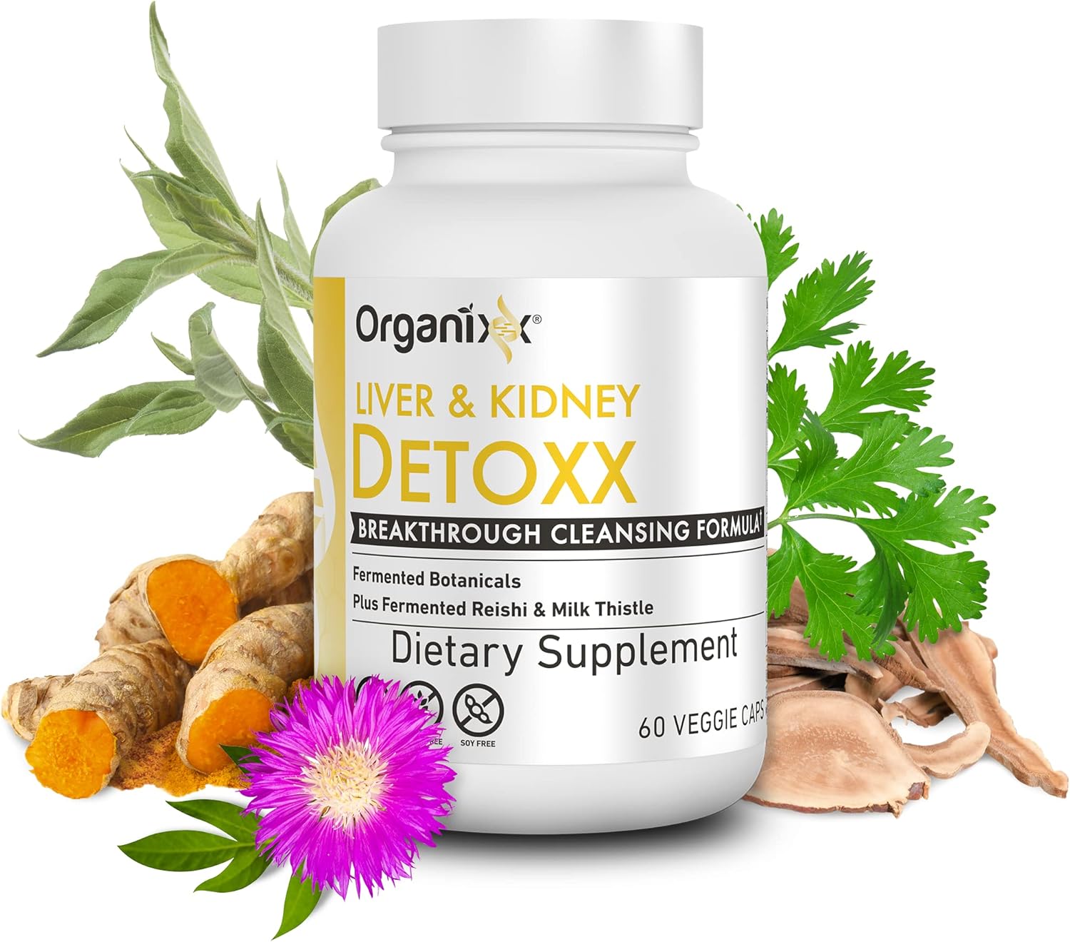 Organixx Suplemento de limpieza desintoxicante de hígado y riñón, extracto de planta + suplementos de hierbas para la salud digestiva, apoyo al