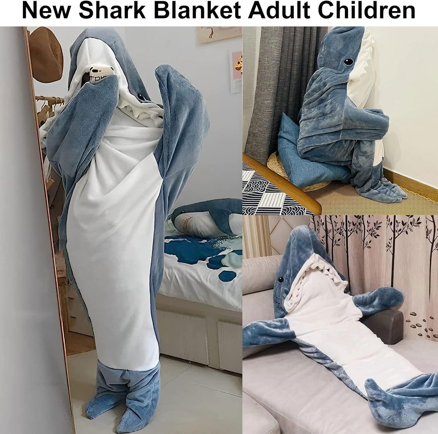 Manta de tiburón para adultos y niños, manta de tiburón súper suave y acogedora con capucha, manta de tiburón con capucha para saco de dormir, manta