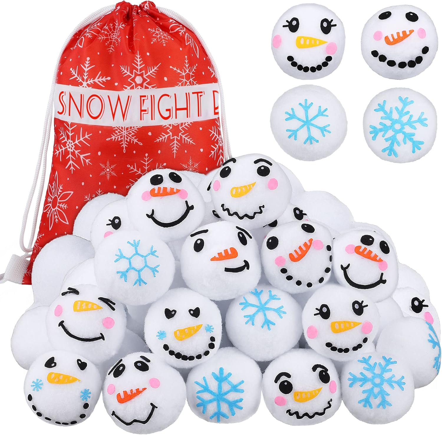 ELCOHO Paquete de 24 bolas de juguete de nieve de 2.8 pulgadas para niños, bolas de muñecos de nieve de felpa, bolas artificiales falsas con bolsa