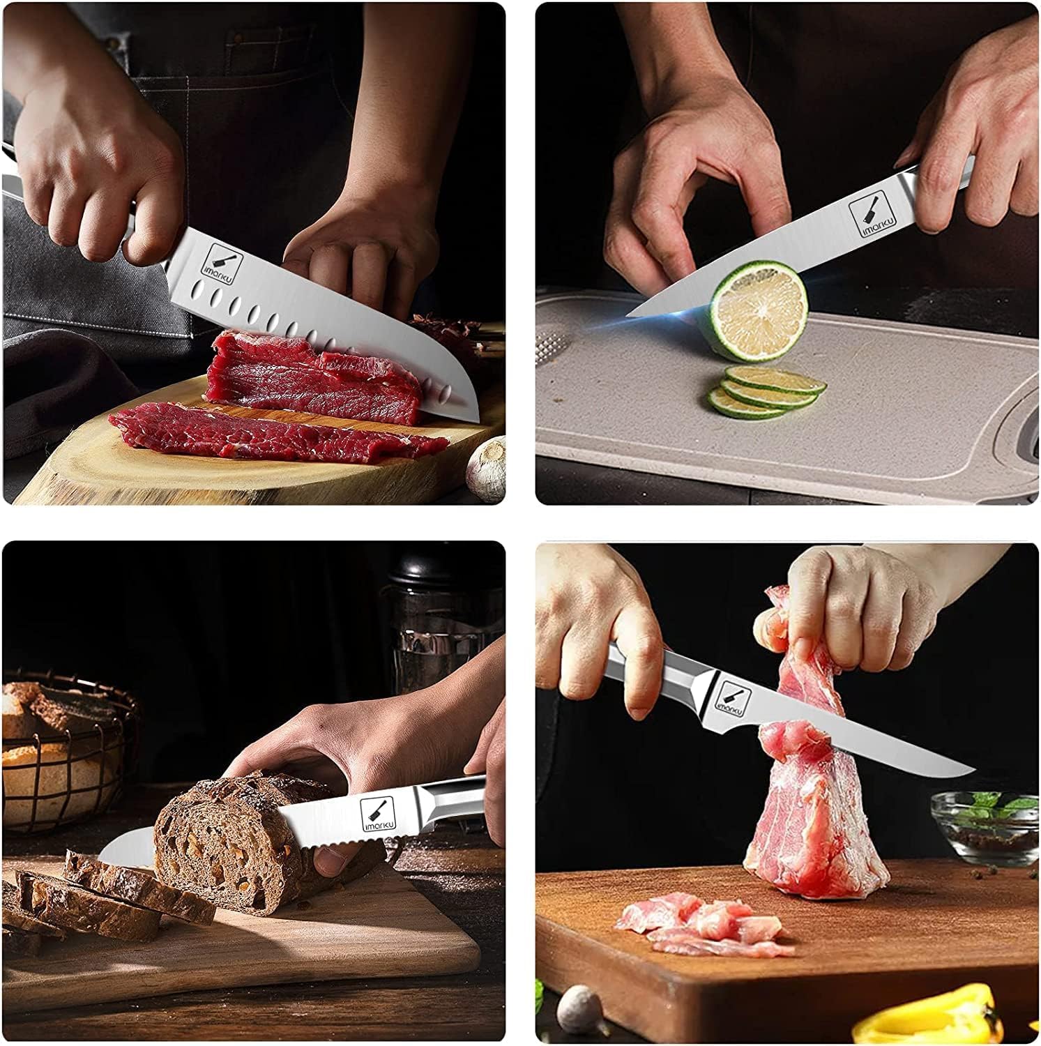 imarku Juego de cuchillos de acero inoxidable japonés de alto carbono para cocina con bloque y 2 bloques de cuchillos de carne extraíbles, juego de