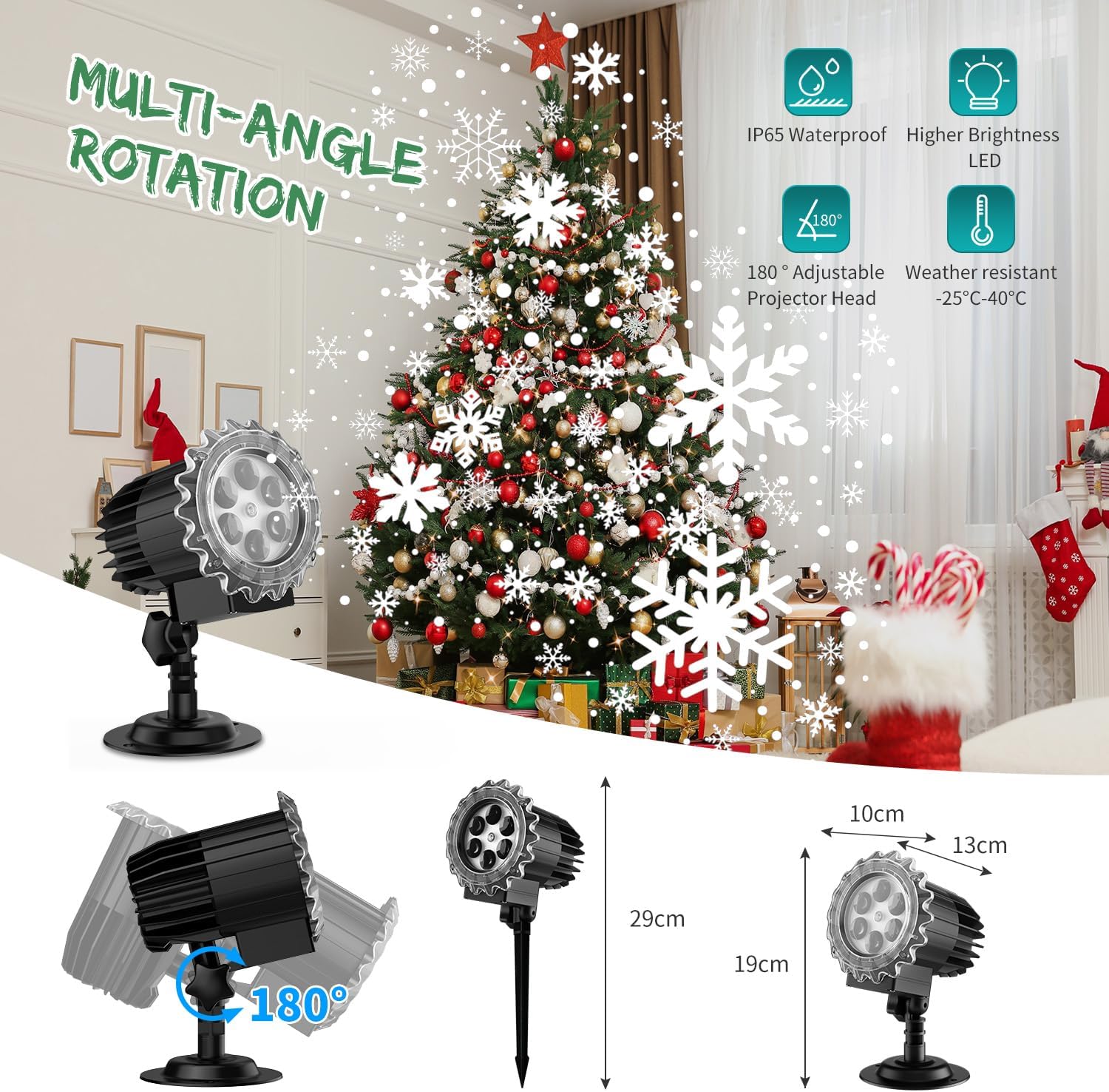Luces de proyector de nieve de Navidad, MILPROX para interiores y exteriores, luces de proyector de copo de nieve, lámpara giratoria transparente