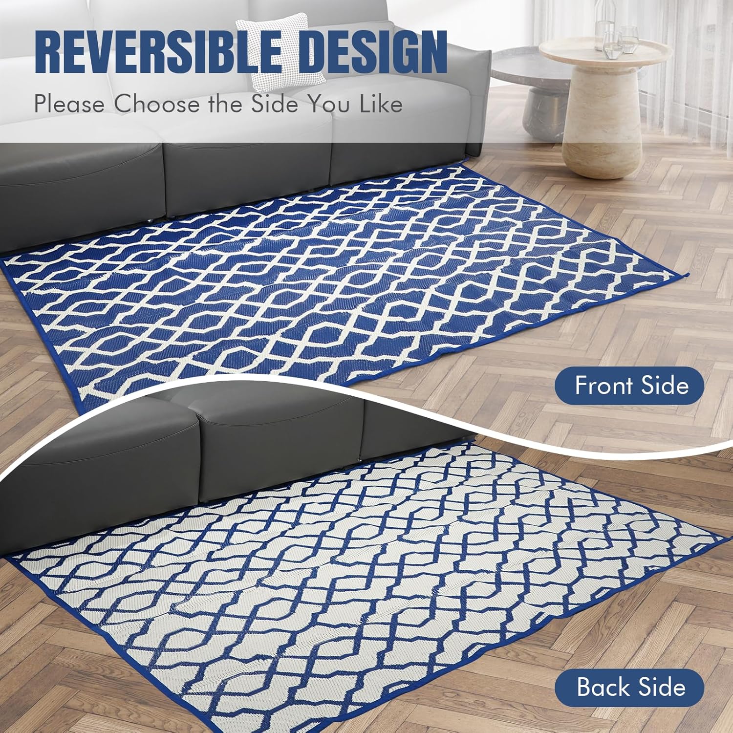 Alfombras para exteriores impermeables  Alfombras reversibles grandes de 5 x 8 pies para espacio de patio, alfombra de paja portátil para interiores