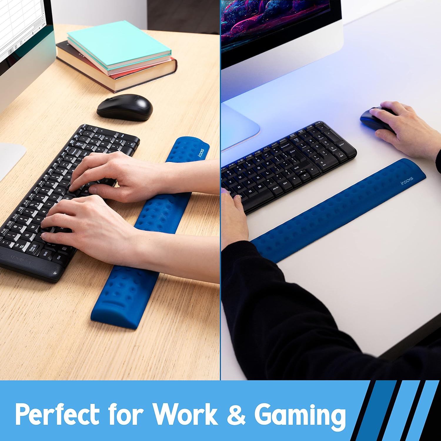 i-Rocks Reposamuñecas para teclado de espuma viscoelástica, reposamuñecas que reduce el dolor para teclado de computadora, base de goma