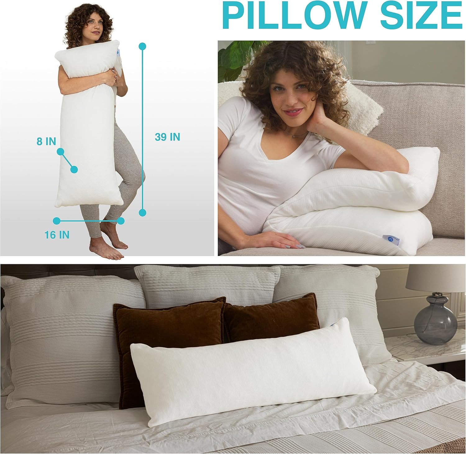 Pharmedoc Almohada corporal de espuma viscoelástica – Almohadas de embarazo para dormir – Almohada para dormir de lado – Almohadas de espuma