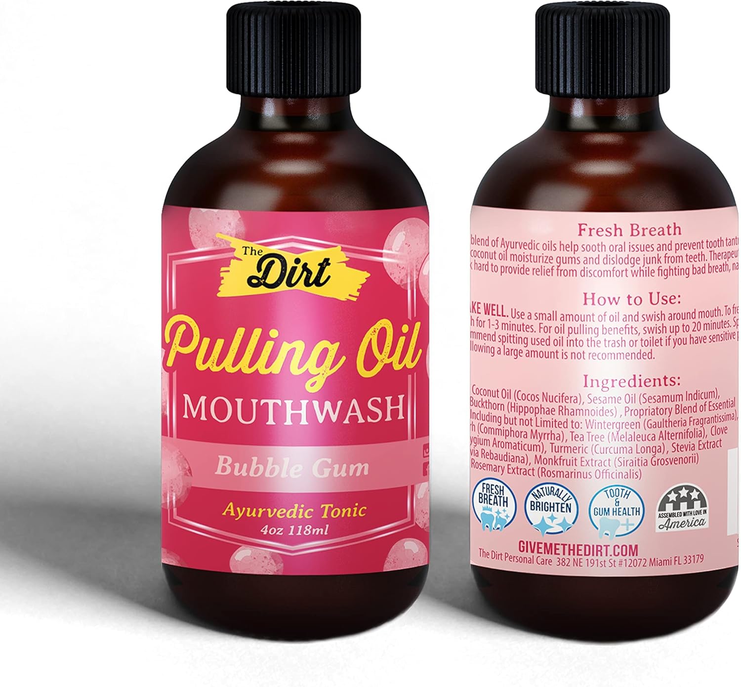 THE DIRT Enjuague bucal Oil Pulling – Sin gluten – Elimina la placa, el sarro, el mal aliento y blanquea los dientes (chicle, 4 onzas)