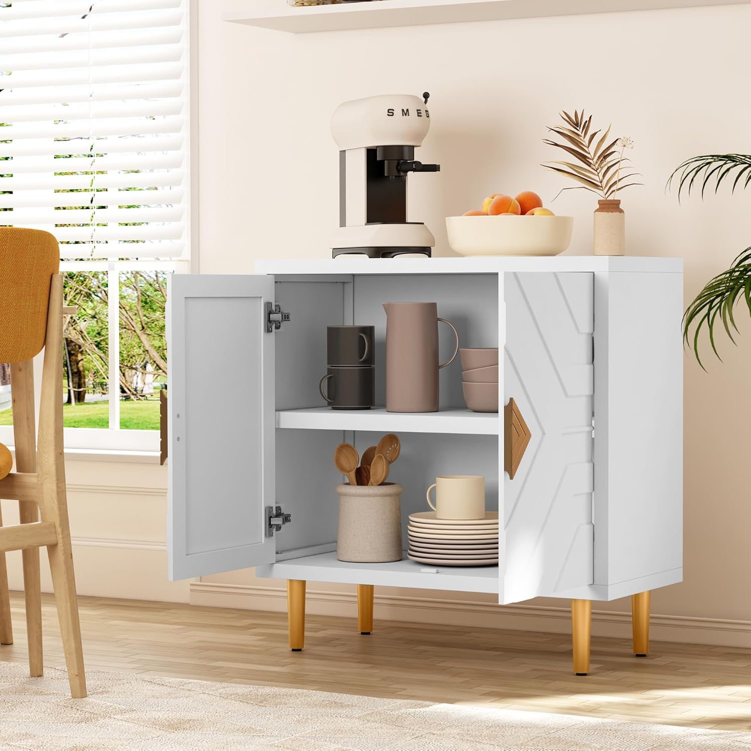 HLR Armario de almacenamiento con 2 puertas, armario decorativo con puertas decorativas en relieve, aparador de gabinete de buffet para sala de