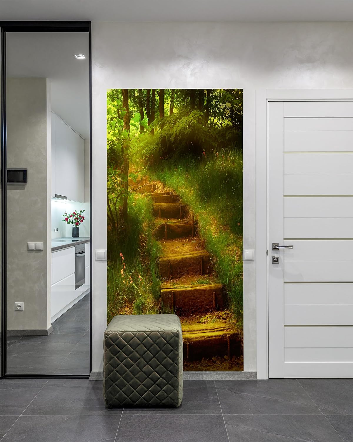 FLFK – Mural para puerta, adhesivo 3D para puerta, autoadhesivo, extraíble, para decoración del hogar, 30.3 pulgadas de ancho x 78.7 pulgadas de
