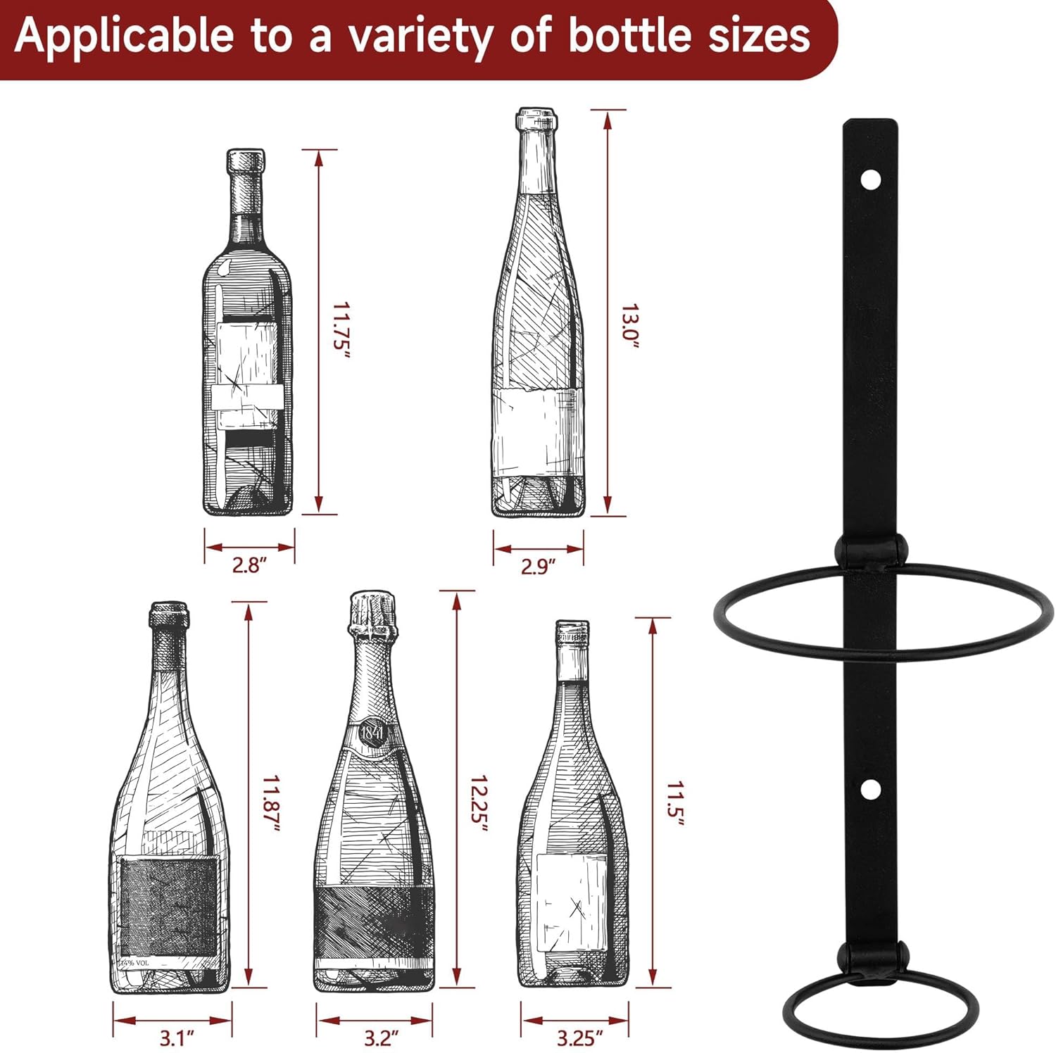 AQAREA Soporte para estante de vino de montaje en pared Soporte de vino de metal para vino individual o licor para exhibir y almacenar