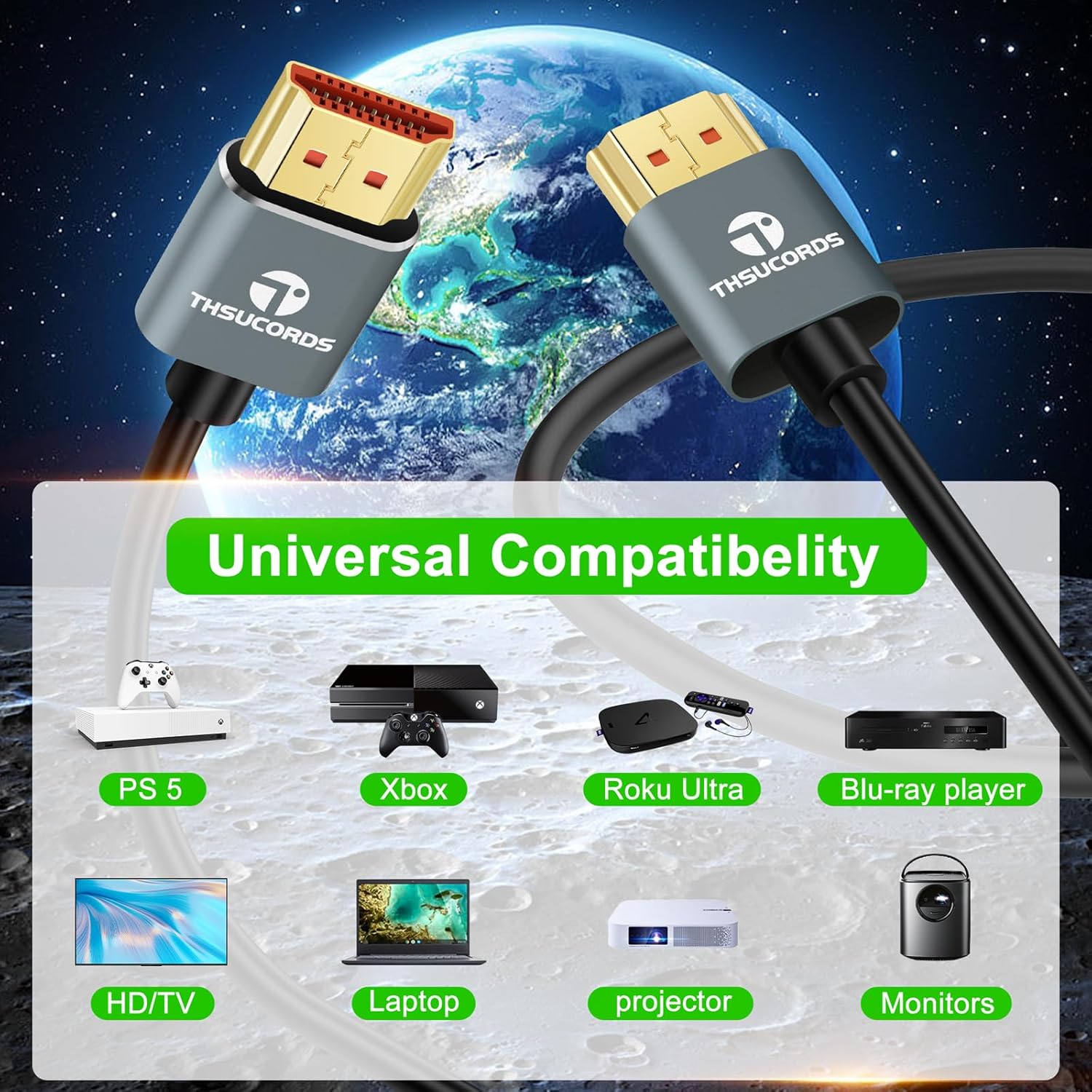 Cables HDMI ultrafinos de 3.3 pies, delgado y flexible, suave 8K 4K HDMI a HDMI cable (cable HDMI), compatible con 4K 120Hz 8K 60Hz 48Gbps para Roku
