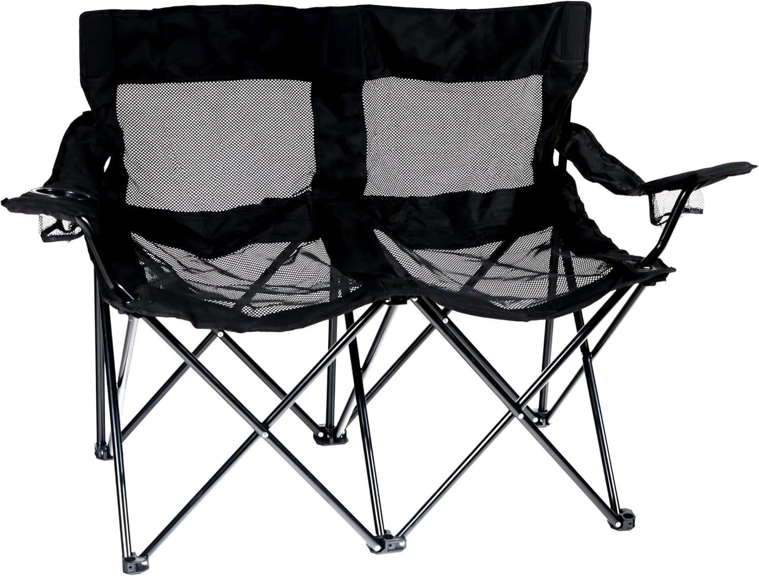 Trademark Innovations Silla de campamento de malla con marco de acero estilo biplaza, doble, color negro