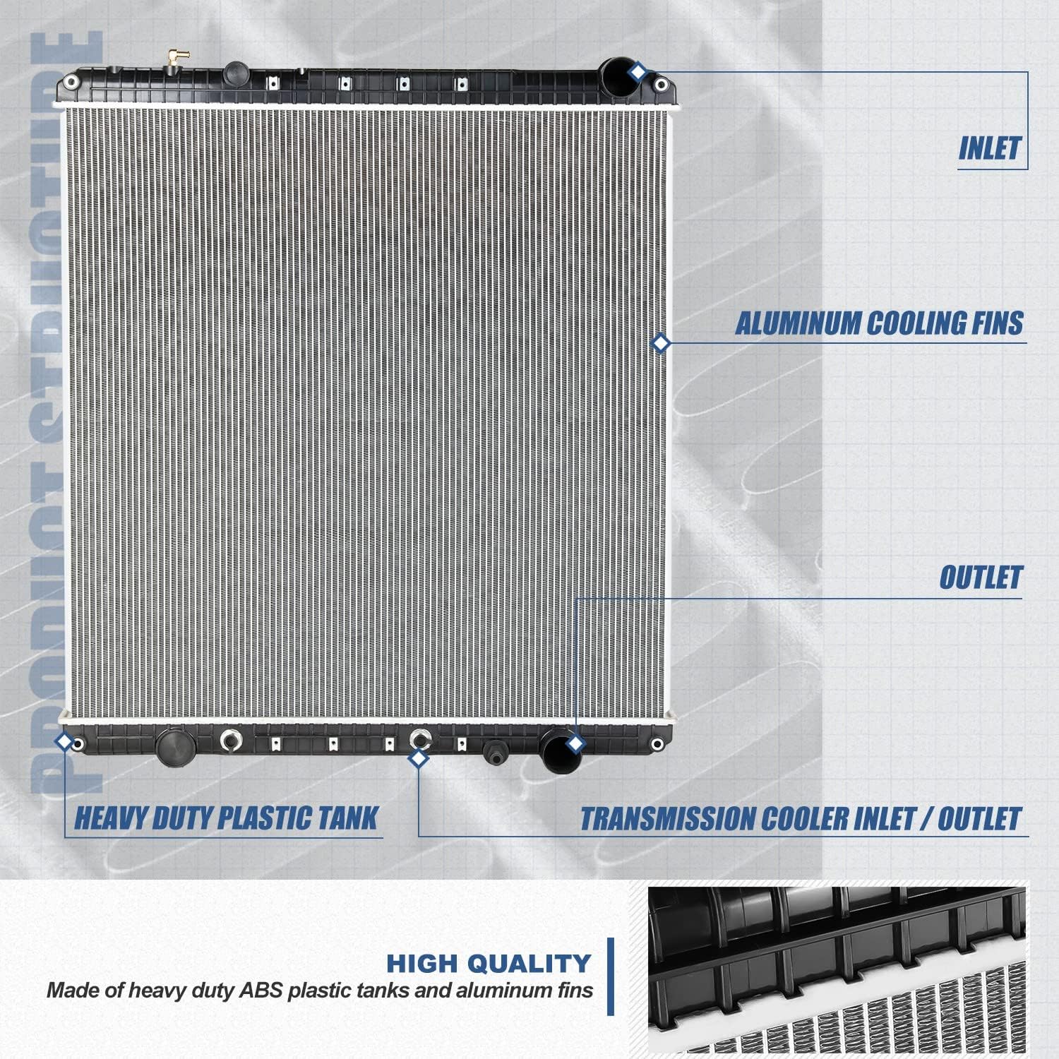 Auto Dynasty Radiador de enfriamiento de 2 filas de estilo fábrica compatible con camiones Freightliner Classic Cascadia M2 112 2008-2013, núcleo de