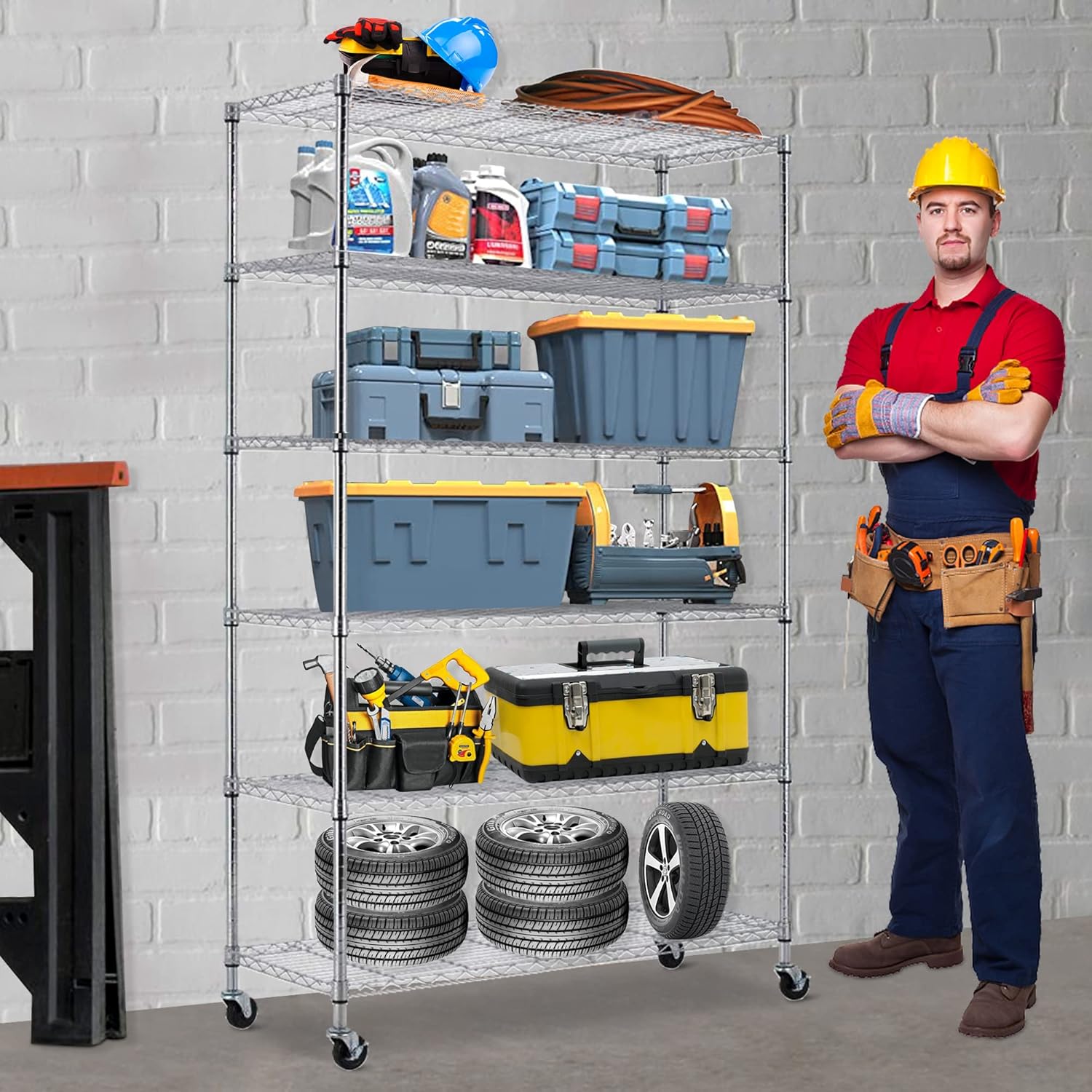 PIKAQTOP Estantes de almacenamiento de 6 niveles resistentes (capacidad de 2100 libras) para almacenamiento de cocina, garaje, estantería industrial