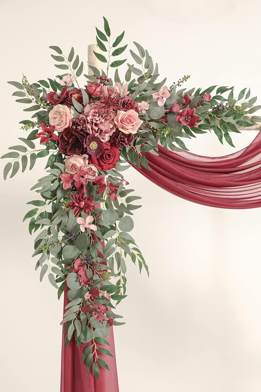Serra Flora Juego de guirnalda de flores para arco de boda con cortinas (paquete de 4)  2 arreglos florales artificiales con 2 cortinas para