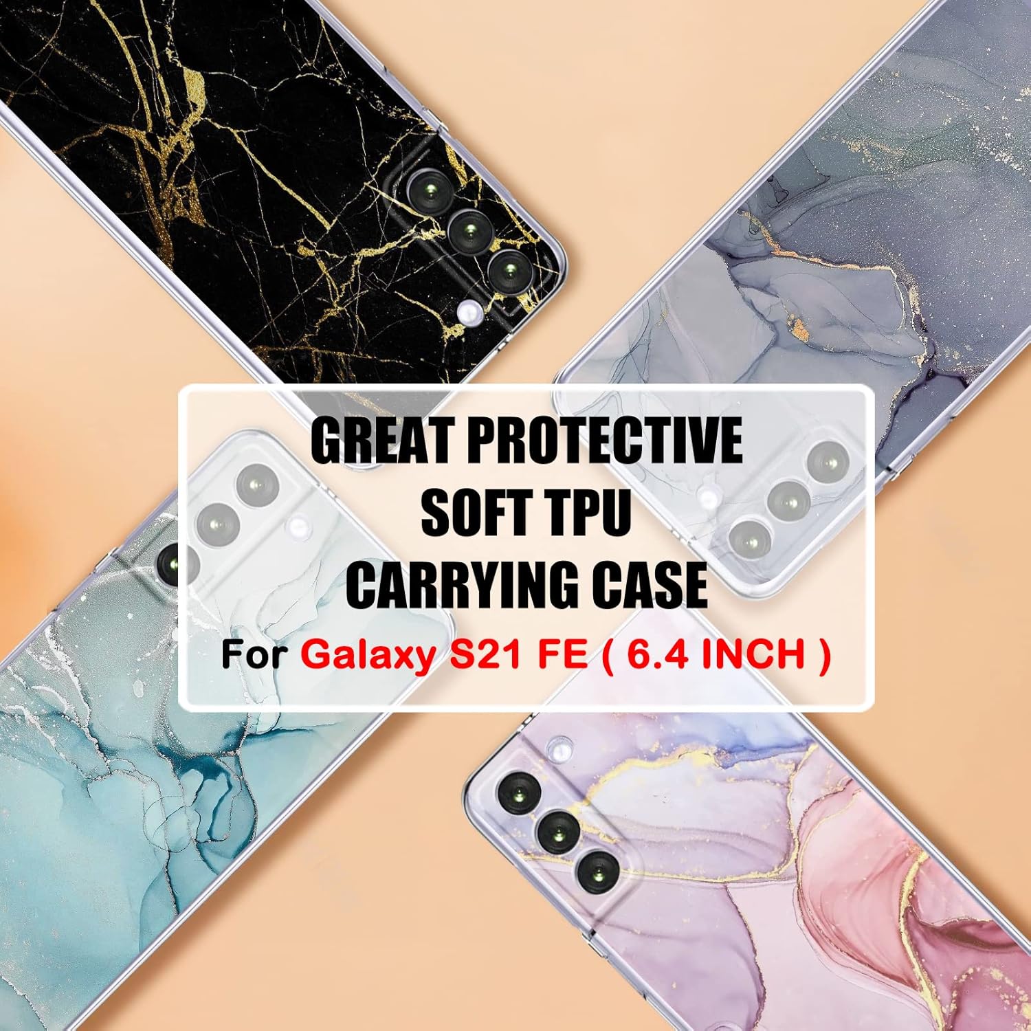 Funda protectora de silicona TPU suave flexible para Samsung Galaxy S21 FE 5G de 6.4 pulgadas, diseño de mármol, para hombres, niñas, mujeres, funda