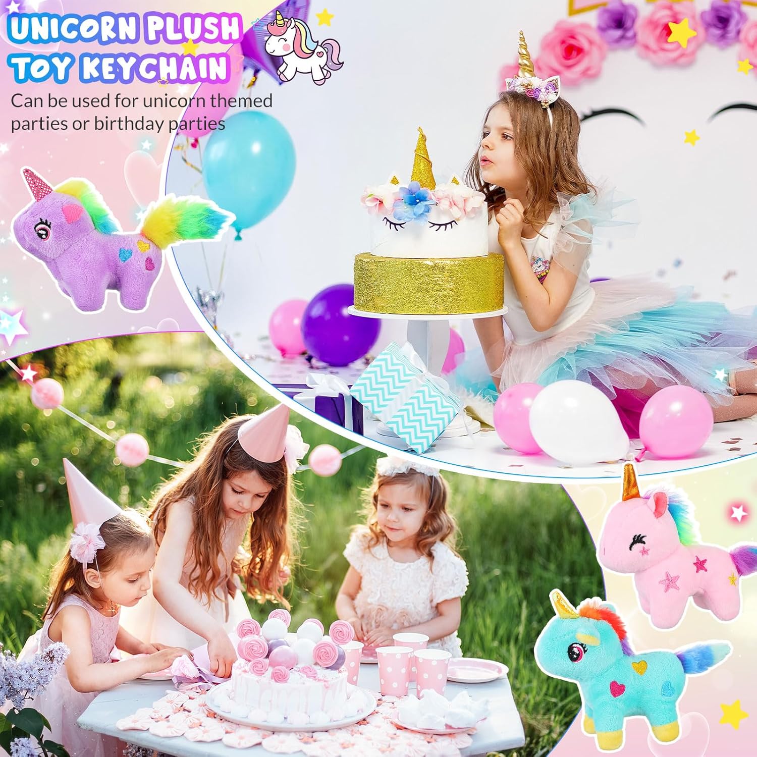 Sosation 9 piezas de animales de peluche de unicornio a granel, regalos de unicornios, regalos de unicornio suave, llavero de juguete para rellenos