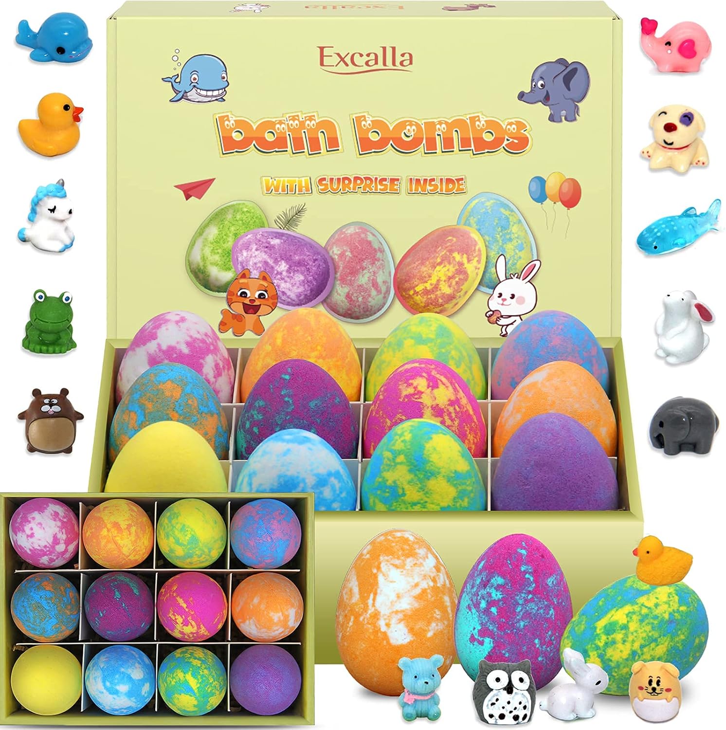 Bombas de baño de huevos de Pascua para niños con juguetes sorpresa en el interior, juego de regalo de 12 bombas de baño para niños, bolas de